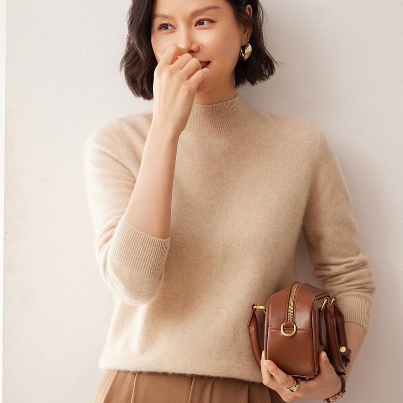 Women's Solid Color Cashmere Turtleneck Sweater - Autumn/Winter Base Layer Pullover