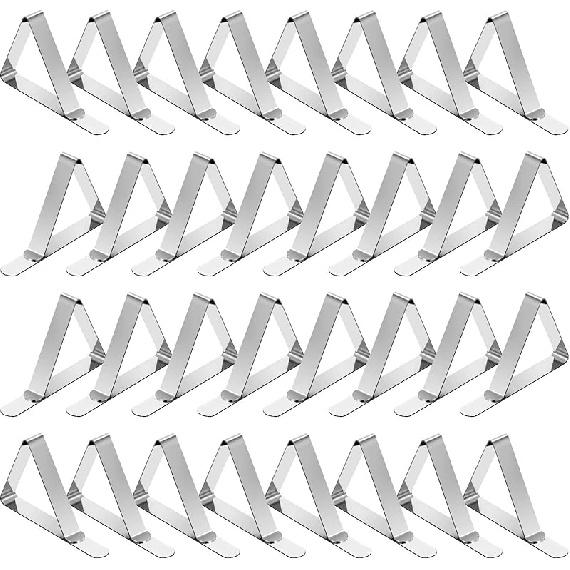 TriPole Tablecloth Clips 32 Pack Picnic Table Clips, Stainless Steel Table Cloth Holder Clips for Outdoor Tables, Metal Tables Cover Skirt Clamps for