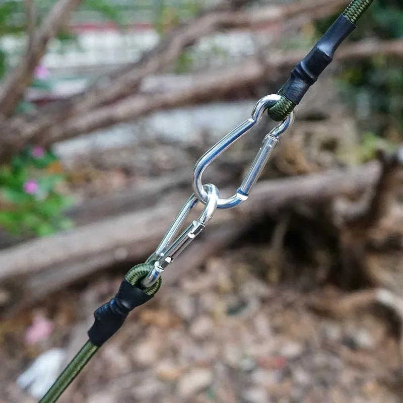 30/60/90/120cm Carabiner Elastic Rope Outdoor Camping Luggage Strap Clothesline Stretch Durable Camping Equipment Multifunction