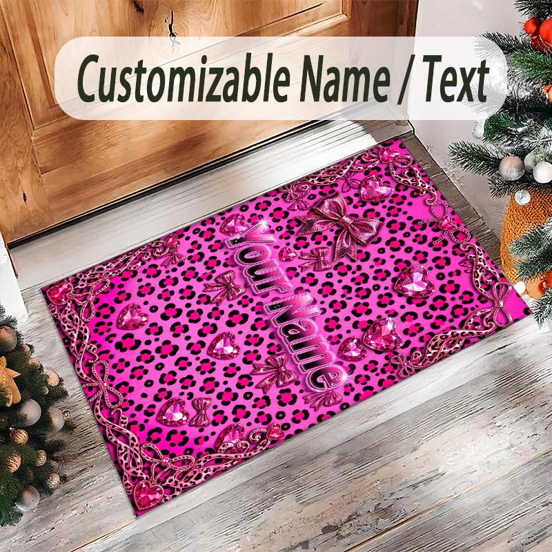 Leopard Theme Crystal Velvet Floor Rug Personalized Custom Name Text Warm Carpet Home Decoration