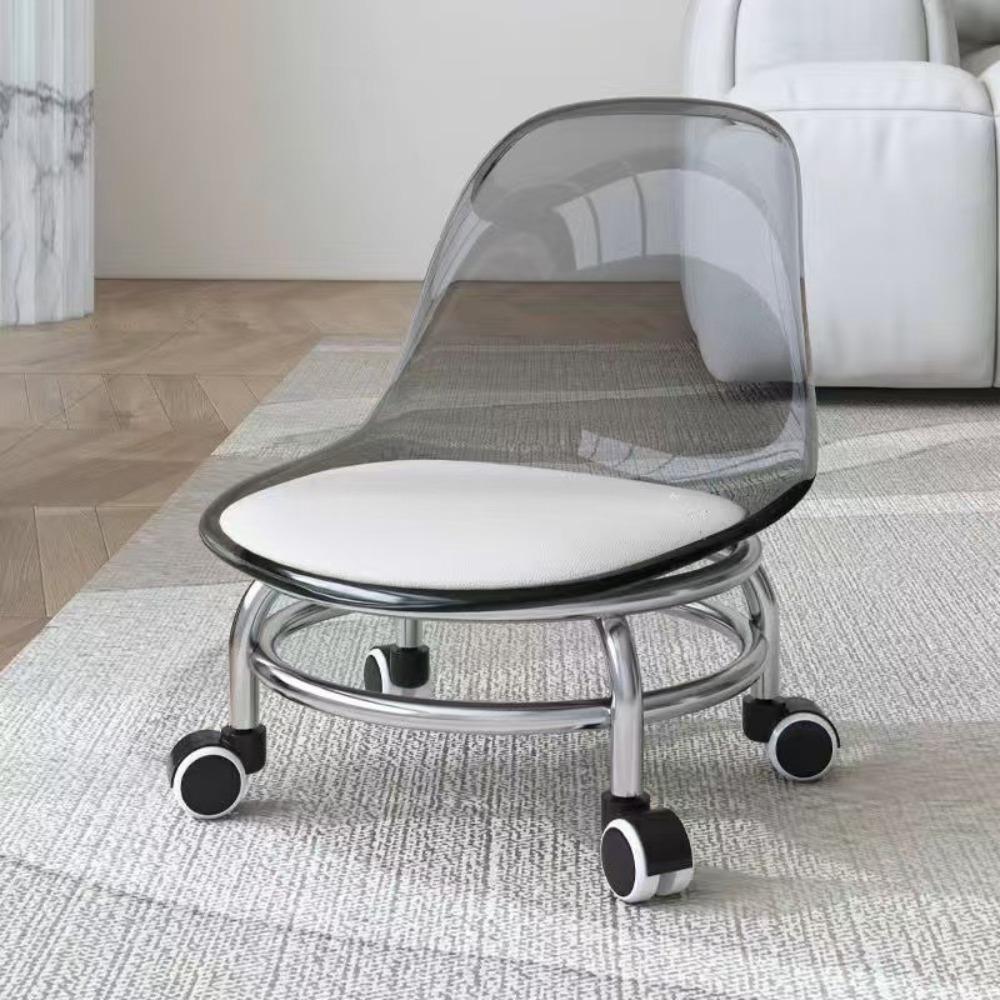 Acrylic Low Stool Silent Wheel Kid Stool Rolling Backrest Stool Indoor Use серый