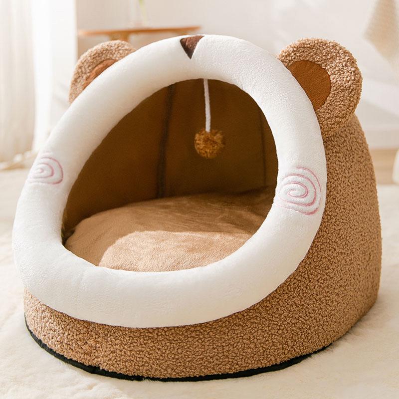 Cozy Autumn/Winter Cat and Small Dog Semi-Enclosed Bed: Removable Pet House