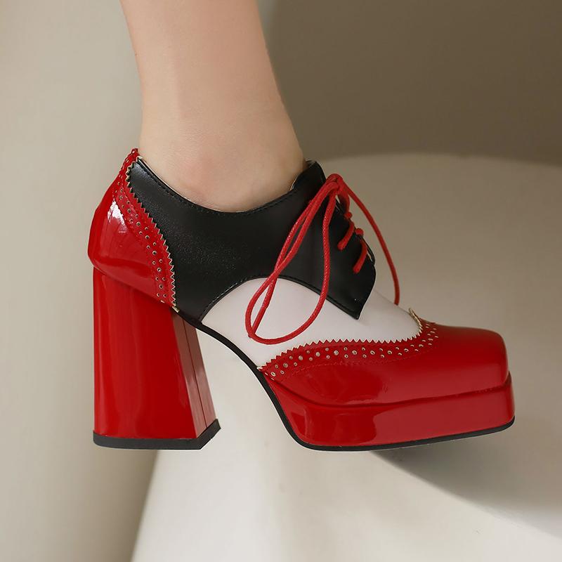 Stylish Women Platform Pumps Mixed Colours Comfy Chunky Block High Heels Shoes