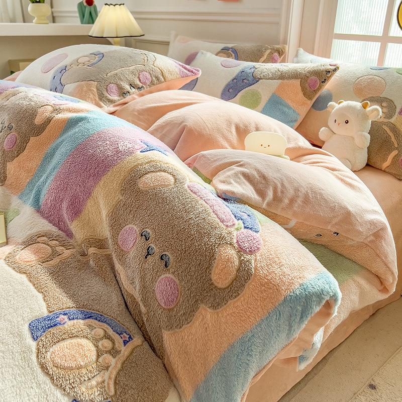 Winter Milk Velvet Flannel Duvet & Bed Sheet Set - Thick, Double-Sided, High Gram Weight, 3-Piece