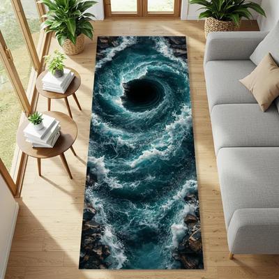 3D Ozean Teppich Matte Teppich Heimdekoration Welle Wirbel Blau Illusionsmuster Fußmatte für Wohnzimmerdekor Teppiche für Schlafzimmer