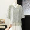 Yuzhaolin Mother's Day Elegant Embroidered Lace V-Neck Summer T-Shirt for Middle-Aged Women