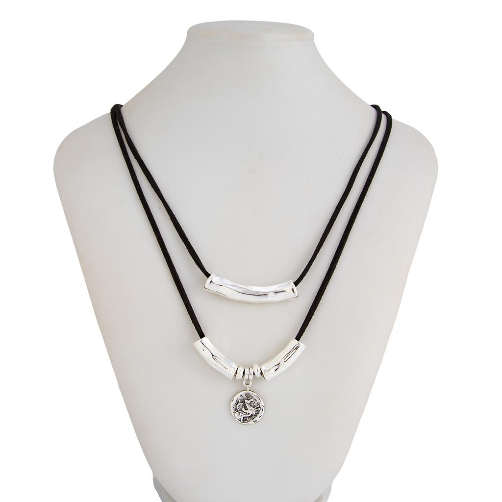 PuRui Fashion 2Pcs/Set Black Simple Korean Velvet Alloy Necklace Adjustable Rope Chain Men Daily Y2K Zircon Accessories Gift