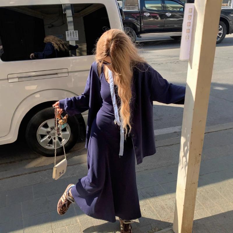 Women's Slim-fit Draw Pleated Knitted Halter Dress Summer Temperament Long Swing Ankle Dress