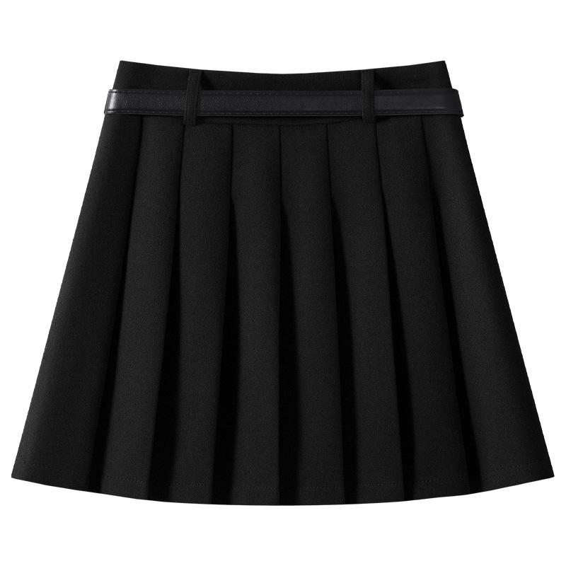 Women's Khaki High-Waisted A-Line Pleated Midi Skirt - 2024 Autumn/Winter Collection