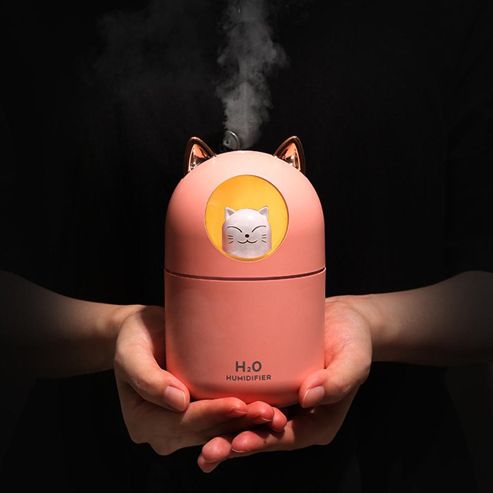 300ml Usb Air Humidifier Ultrasonic Cool Mist Maker Fogger With Colorful Lamp Cute Cat Mini Aroma Diffuser Humidificador Difusor