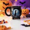 Halloween Witch Cauldron Ceramic Mug Magic Coffee Cup Creative Witch Teacup with Spoon for Party Gift Decor