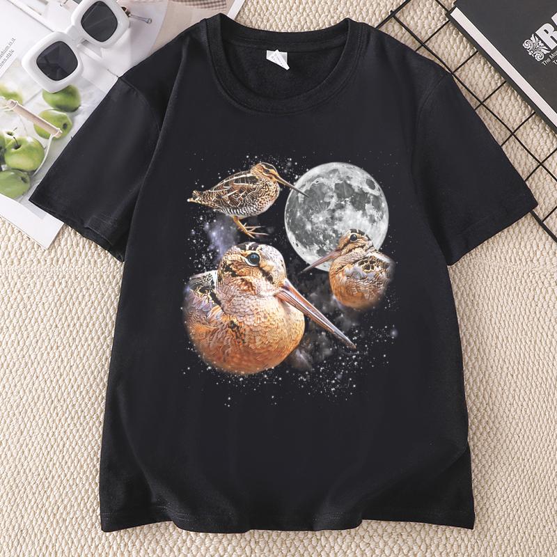 Three Meep Bird Moon T Shirt Unisex Unisex Galaxy Tee Casual Round Neck Printed Cotton Short Sleeve Tees Pullover Birder Gift