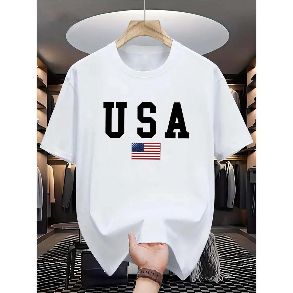 

Мужская летняя модная повседневная футболка с круглым вырезом и короткими рукавами свободного кроя с графическим изображением флага США S