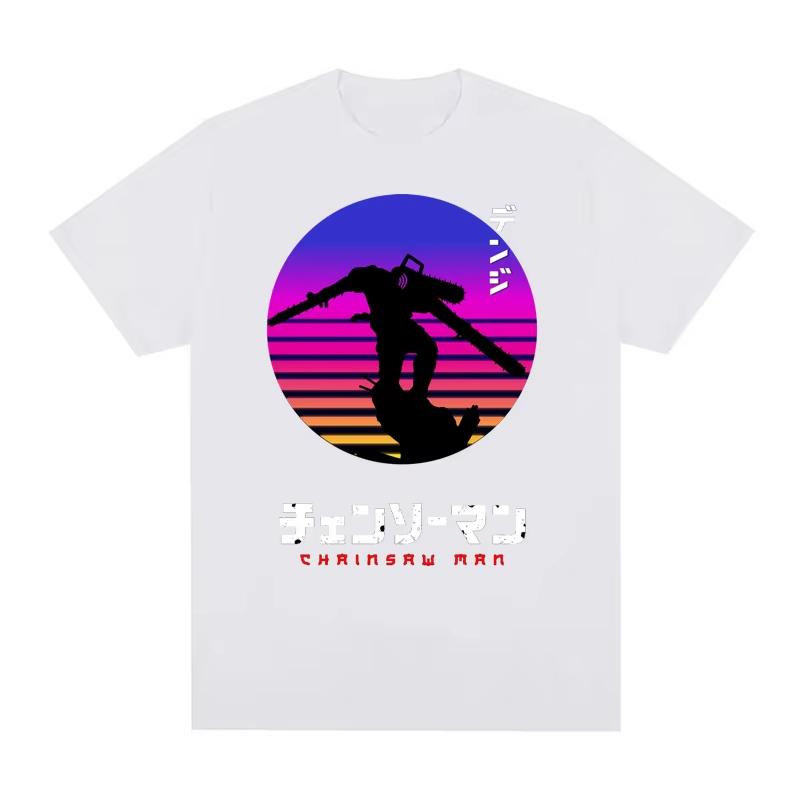 Japanese Anime Chainsaw Man T-shirt 100% Pure Cotton Men's Harajuku Short-sleeved T-shirt Comic Pattern Printed Short-sleeved