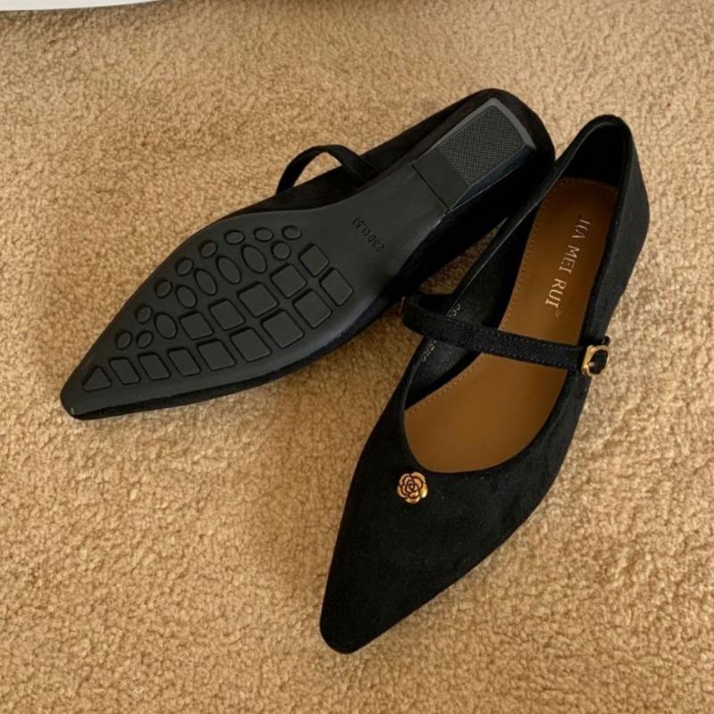 

Женские Туфли-лодочки Новая Мода Остроносые Туфли с Металлической Цветочной Декорацией Элегантные Туфли Мэри Джейн Повседневные Удобные Универсальные Туфли на Низком Каблуке 35 чёрный