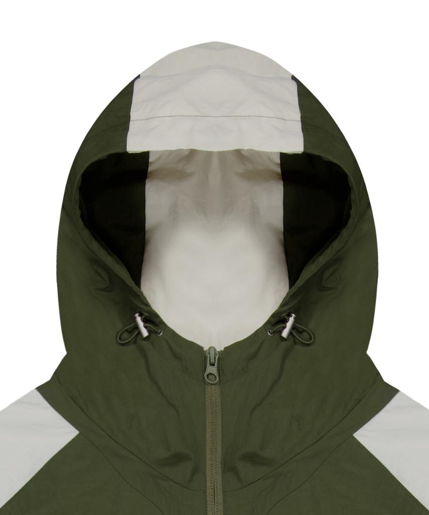 STANDARDERROR 87-Stan268 Nylon Track Color Block Curved Hood Gorp Windbreaker Khaki