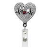 Rhinestone Heart Shape EKG Syringe Stethoscope Rotating Badge Holder Retractable Badge Reel Gift for Doctor and Nurse