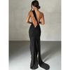 One Shoulder Rückenfrei Verstellbarer Schal Loop Gerafftes Sexy Maxikleid Damen Elegant Y2K Streetwear Festival Outfit