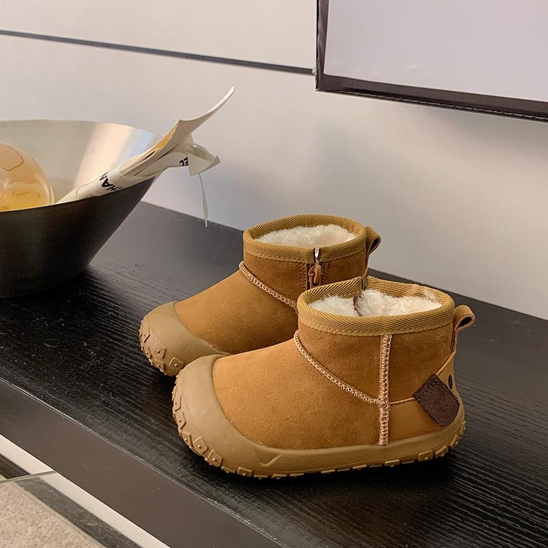 Korean-Style Unisex 2025 Winter Boots: Side Zipper, Plush Lined, Anti-Kick, Warm Cotton, Short Snow Boots for Kids