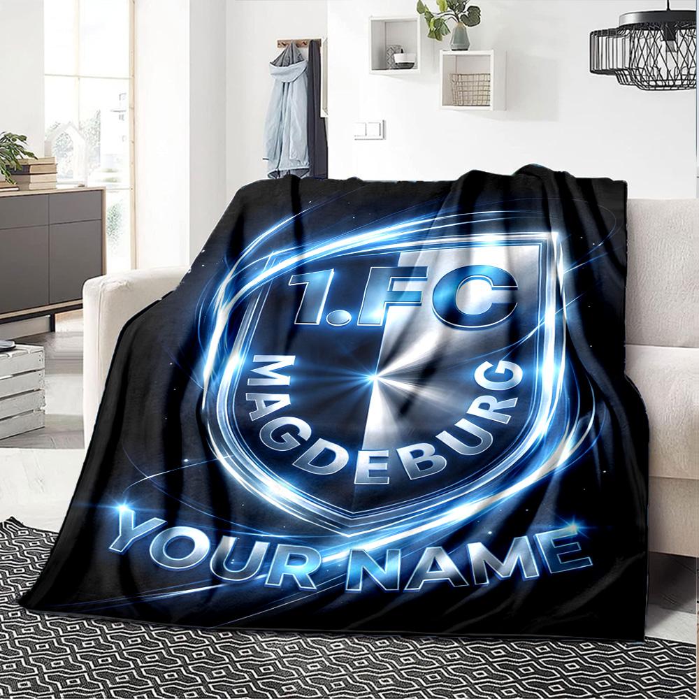1pc 1.FC Magdeburg Blanket with Custom Name, Gift, for Men and Women, Soft Blanket, Good for Sofa Bed Couch Travel, Lightweight Flannel Blanket