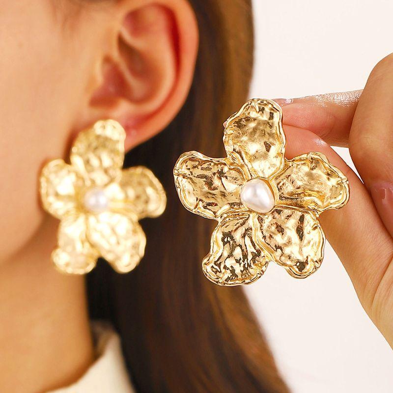 Europe and America Cross Border Retro Exaggerated Metal Lava Ruched Texture Stud Earrings Asymmetrical Geometric Earrings Earrings for Women