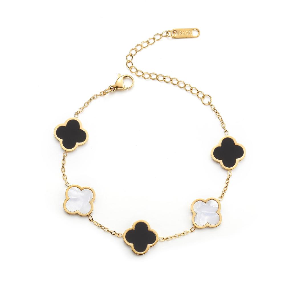 AIPPK 18K Gold Plated Clover Lucky Bracelet for Women White/Black/Red/Green Flower Four Leaf Link Bracelets Trendy Jewelry Gifts for Women