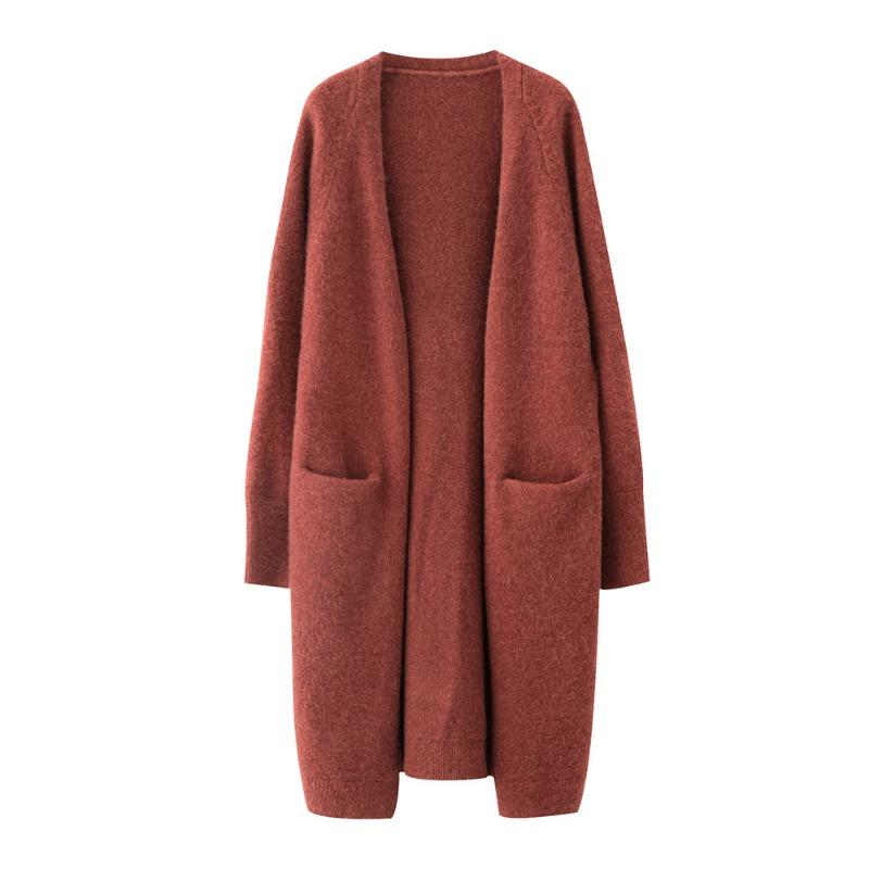 Spring Autumn Women's Long Knit Cardigan Open Front Loose Pocketed Slouchy Sweater Coat