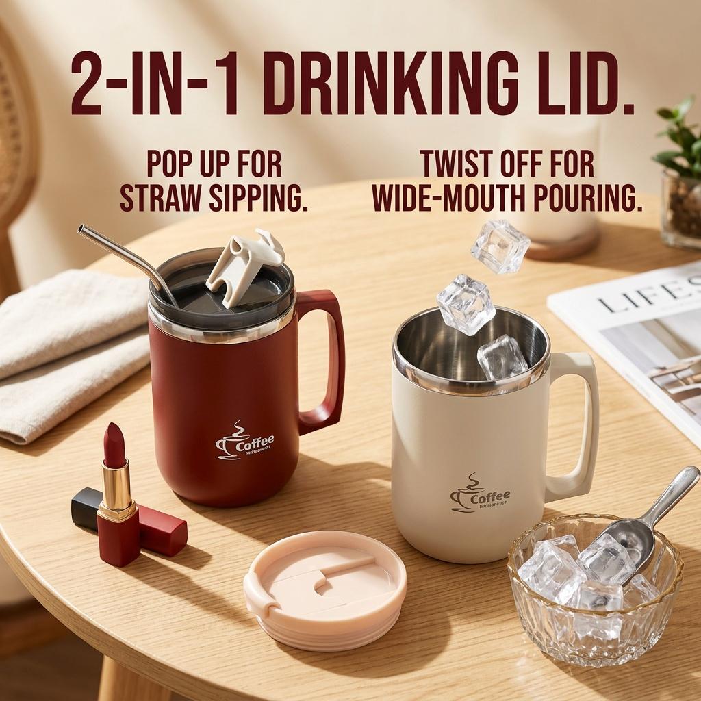 Mini Insulated Coffee Tumbler with Handle Sealed Leakproof 304 Stainless Steel Thermal Travel Mug Portable Dual Drink Water Cup