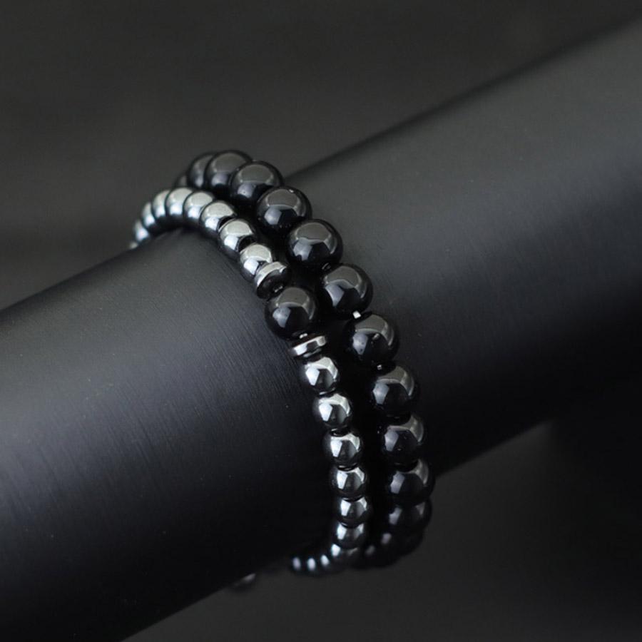 New Fashionable Men Bracelet Set 6mm 8mm Black Onyx Stone Wrap Braslet Hematite Healing Meditation Yoga Accessories Gift For Him