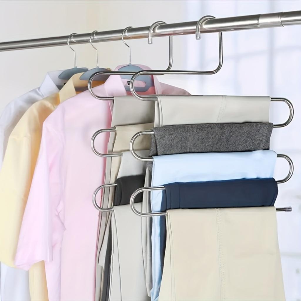 1pc Stainless Steel Multifunctional S Shaped Storage Pants Rack Magic 5 Layers Hanger