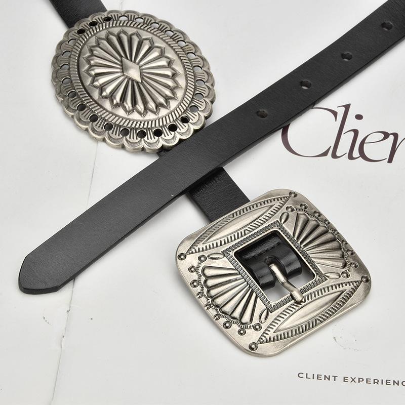 Bohemian Western Denim Women's Belt Retro Heavy Industry Carved Fashion Matching Pants Wide Waist Belt for Women