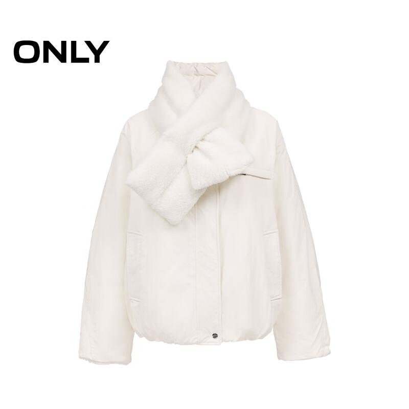 ONLY Women's Detachable Scarf 90% White Duck Down Jacket