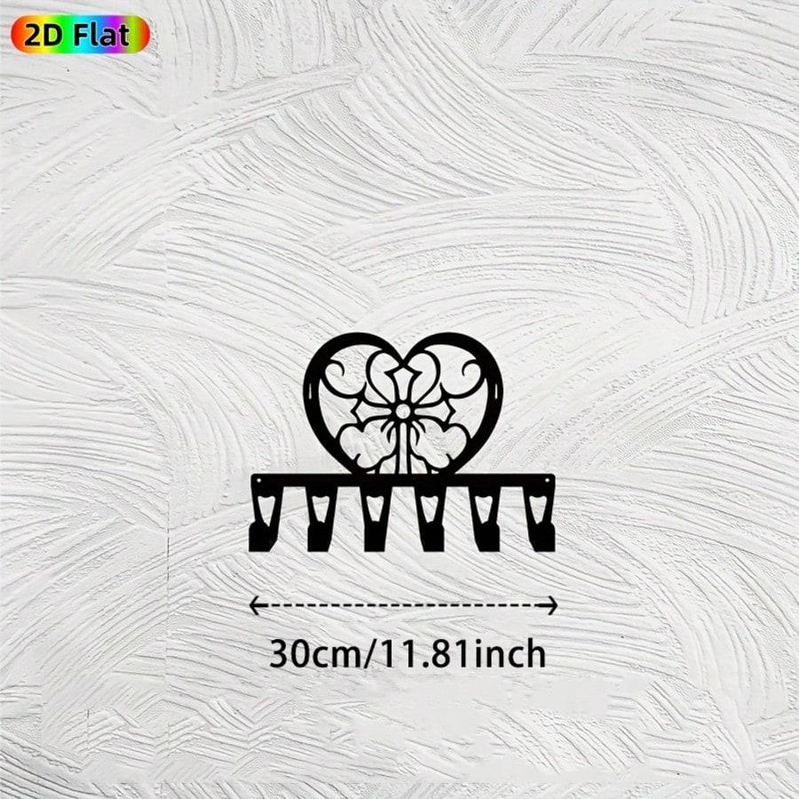 

Vintage Black Heart Wreath Key Holder Metal Wall Art 6 Hooks Christmas Memorial Gift TY10227