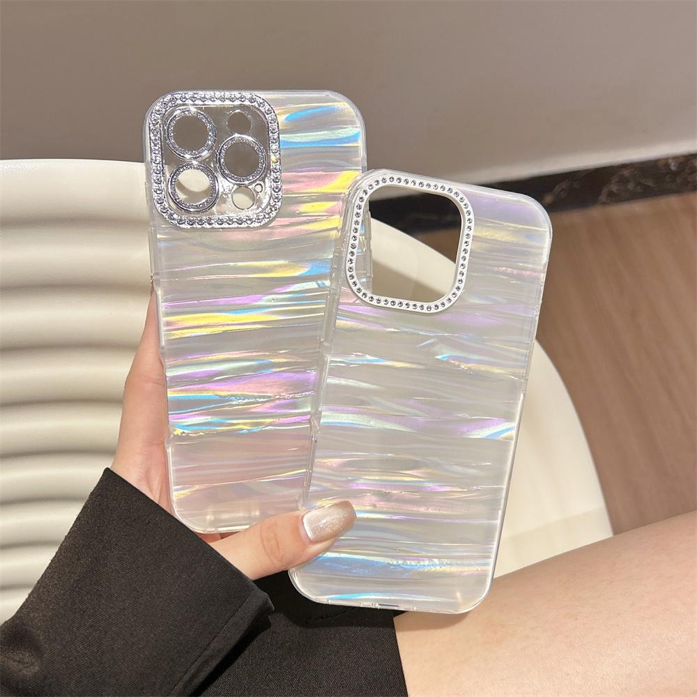 Luxus Laser Glitzer Glänzendes Muschelmuster Strass Katze Katzenohr Handyhülle für iPhone 17 Pro Max 16 15 14 13 Schutzhülle