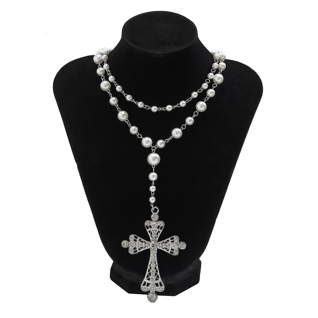 Goth Simulation Pearl Cross Pendant Necklace for Women Y2k Gothic Jewelry Chokers Cross Party Jewelry Gifts
