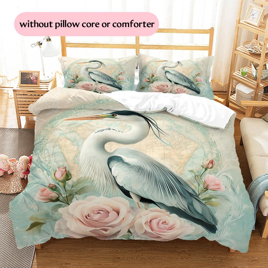 Map Flower Bird Pattern Bedding Quilt Set  Home Decoration  Gift (1 * duvet cover + 2 * pillowcase  without core)