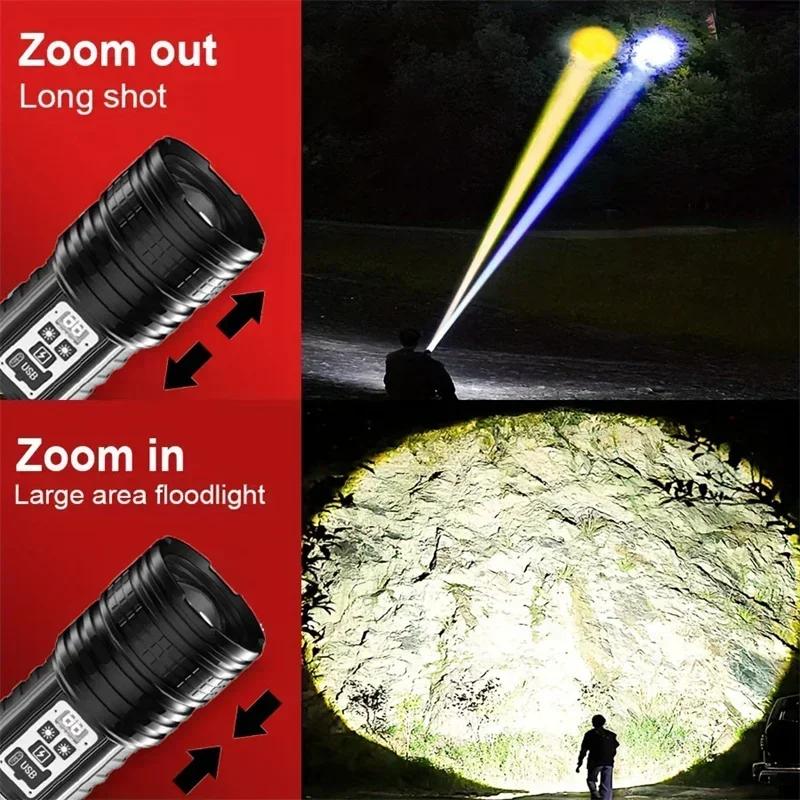 Super Bright Flashlight USB Rechargeable Most Strong LED Flash Light Long Range Torch Zoom Outdoor With Digital Power Display