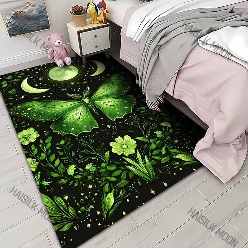 

1PC Green moth moons crescents stars Print Carpet for Living Room Bedroom Sofa Home Decor Rus Non-slip Floor Mat Luxury Gift 40x60cm