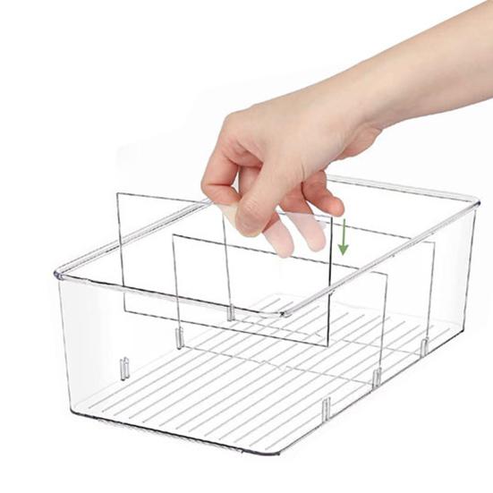 Clear Storage Box Stackable Large Capacity 4 Compartments Countertop Food Snack Seasoning Divider Refrigerator Organizer Kitchen Supplies