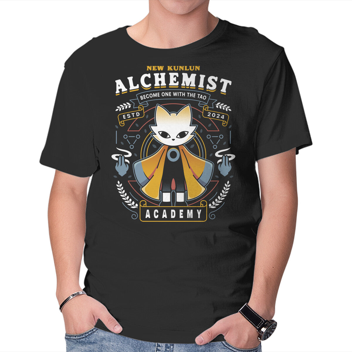 Unisex Crew Neck T-Shirt Alchemist Warrior Academy Graphic Short Sleeve Casual Tee M
