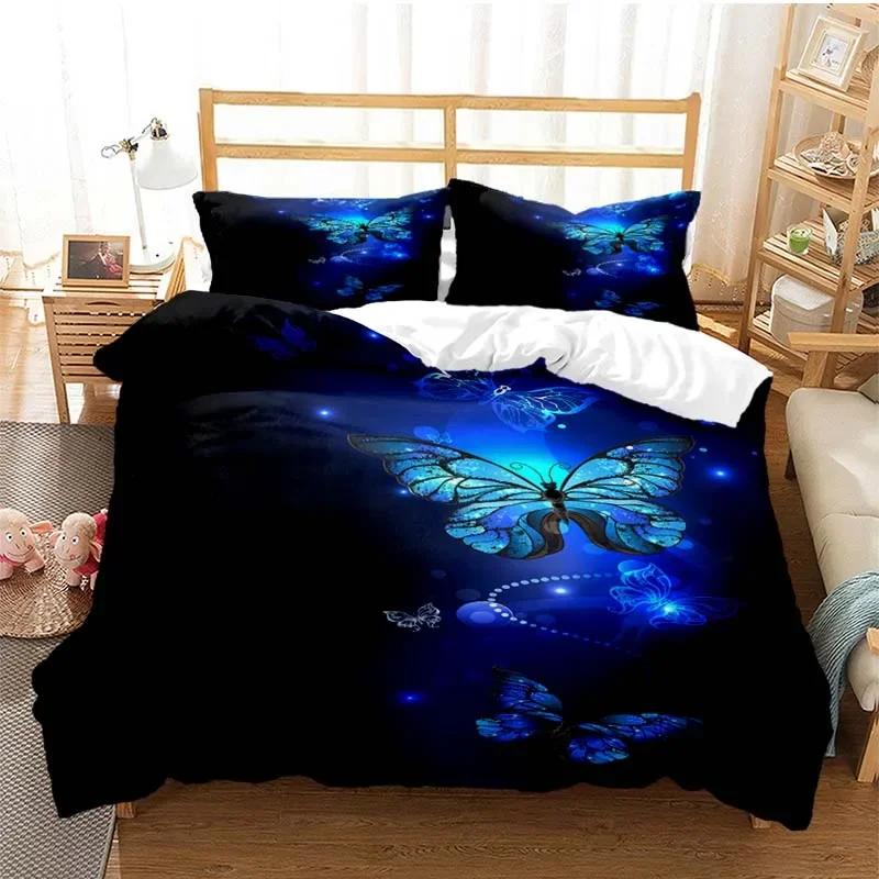 Purple Lavender Butterfly Comfortable Duvet Quilt Cover Pillowcase Bedding Set Children Bedroom Decoration Home Textile