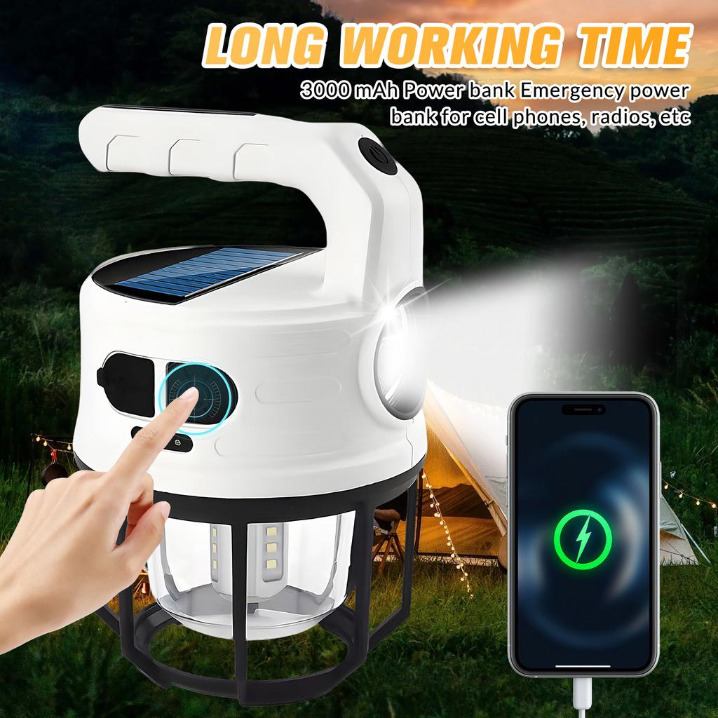 Solar Led Light Outdoor Camping Waterproof Tent Lamp Emergency USB Charging Night Lights with Solar Panel and Hidden Hook