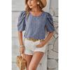 Sommer Damen T-Shirt Gewebter Jacquard Pompon Kurzarm Eckiger Ausschnitt Range Top