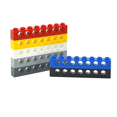 Building Blocks 1x8 with 7 Holes Perforated Bricks Assembles Particles Long Beam 3702 Technical MOC Parts 10PCS Toys for Kids