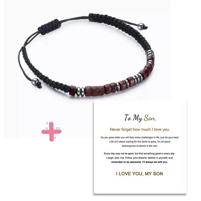 Braided Bracelet Magnet Black Iron Stone Spacer Wood Piece Magnet Beads Nylon Braided Rope Bracelet Morse Code Bracelet