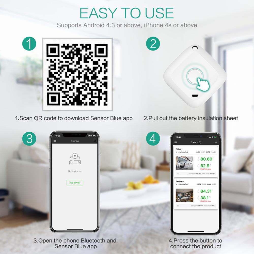 ORIA Wireless Thermometer Hygrometer Sensor Data Logger Digital C/F Indoor Outdoor Bluetooth Temperature Humidity Meter Alarm