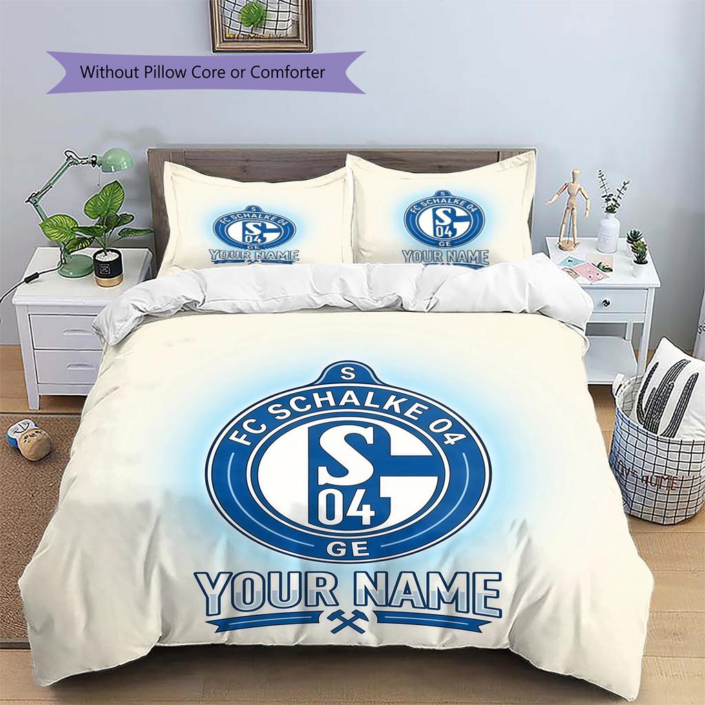 Custom Name FC Schalke 04 Pattern Bedding Quilt Set Home Decoration Gift (1 * duvet cover + 2 * pillowcase without core)