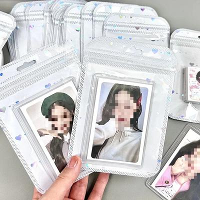 10 szt. Błyszcząca karta laserowa w kształcie serca PP torby strunowe Kpop Star 3-calowa karta fotograficzna Urocze dziewczyny sprzedające kartę DIY kieszeń do pakowania