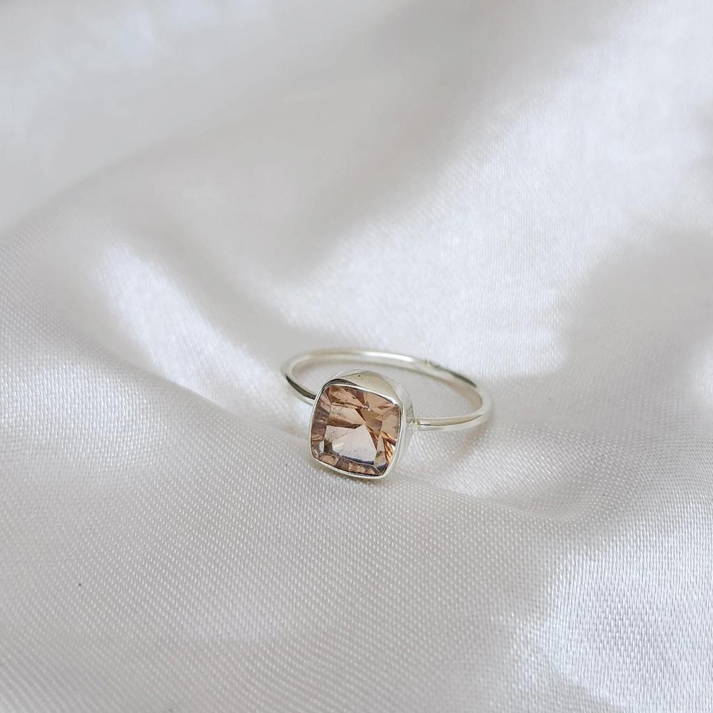 Peach Morganite Quartz 925 Sterling Silver Minimalist Ring Jewelry, Statement Gift Ring Jewelry
