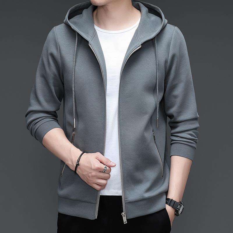 Spring Men's Sweatshirt, Sports Style Solid Color Jacket, Loose Casual Hooded Men's Versatile Cardigan
